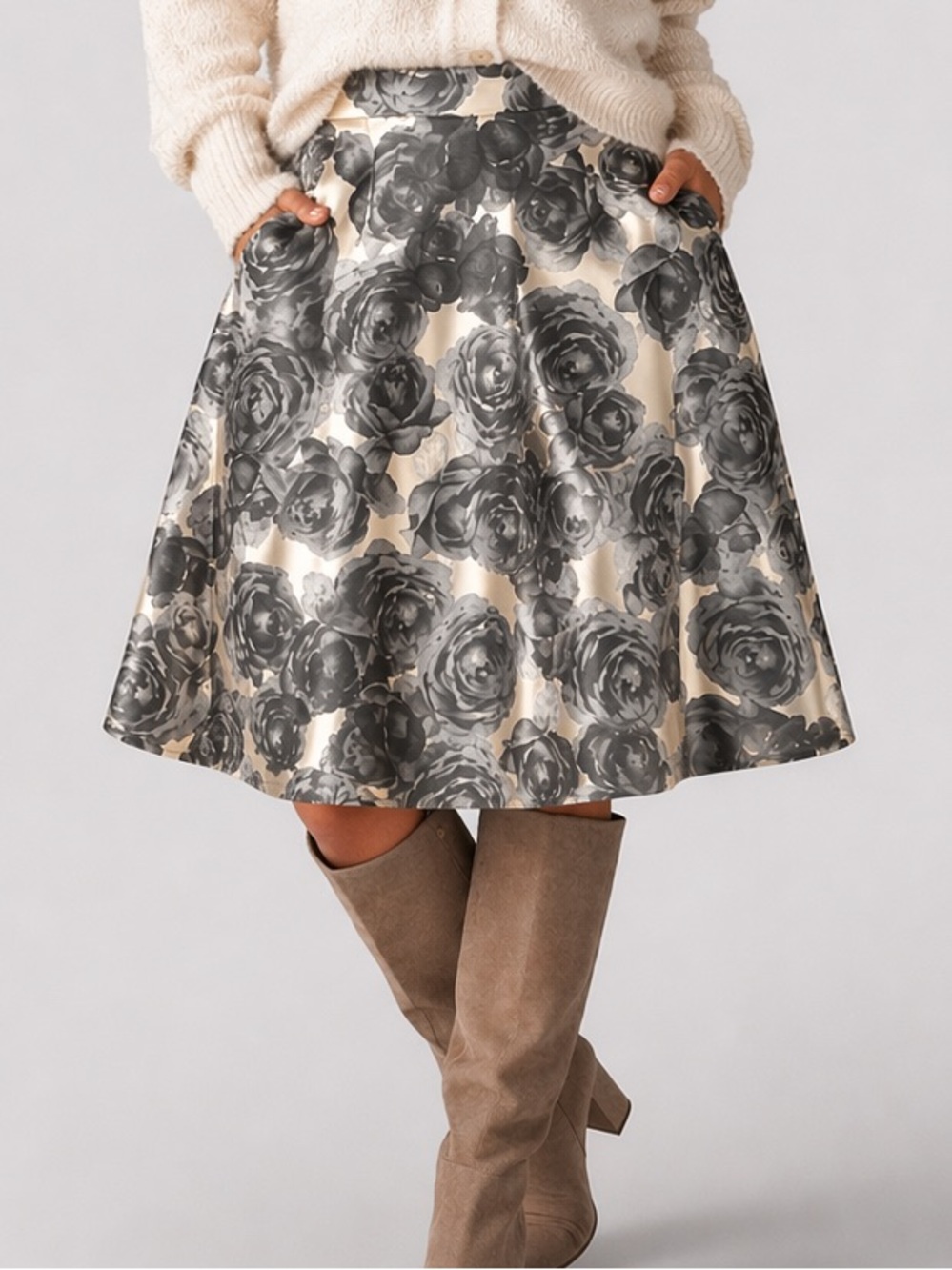 Lord & Taylor 424 Fifth Monochrome Floral Statement Skirt Size 6